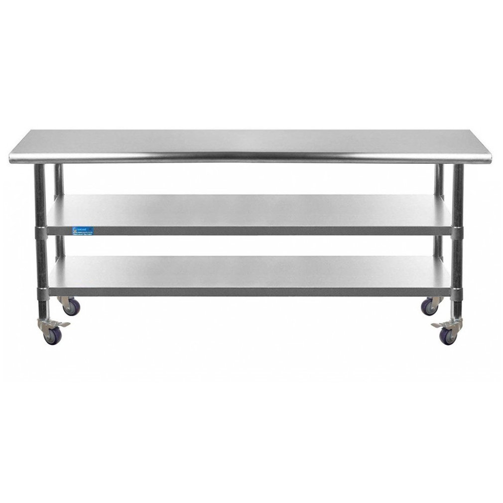 Amgood 24x60 Rolling Prep Table With Stainless Steel Top And 2 Shelves