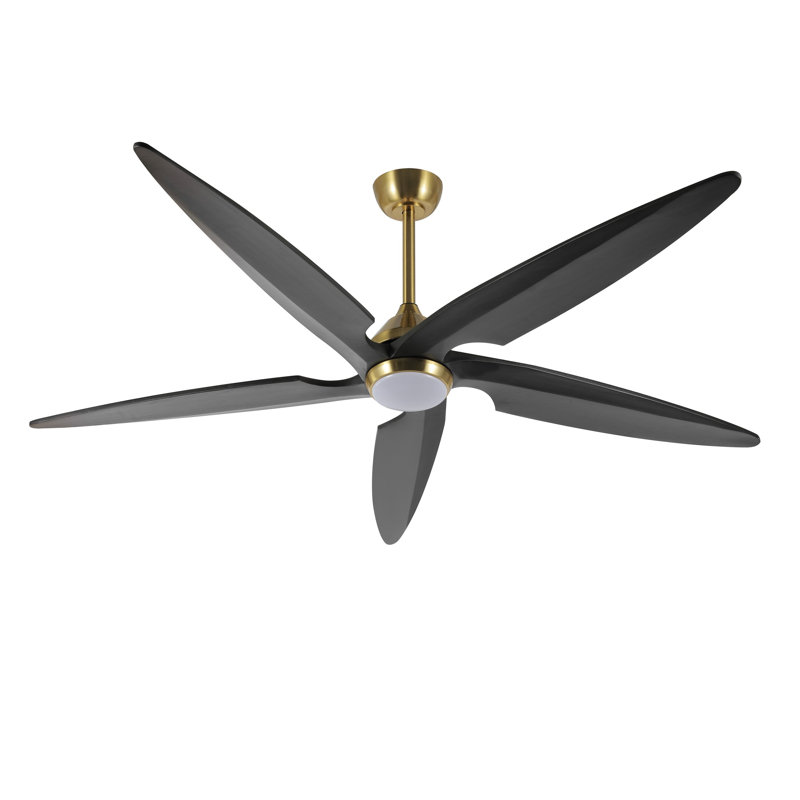 Chanille 5-Blade Solid Wood Ceiling Fan with LED Light and Remote Control, Gold, 64", White