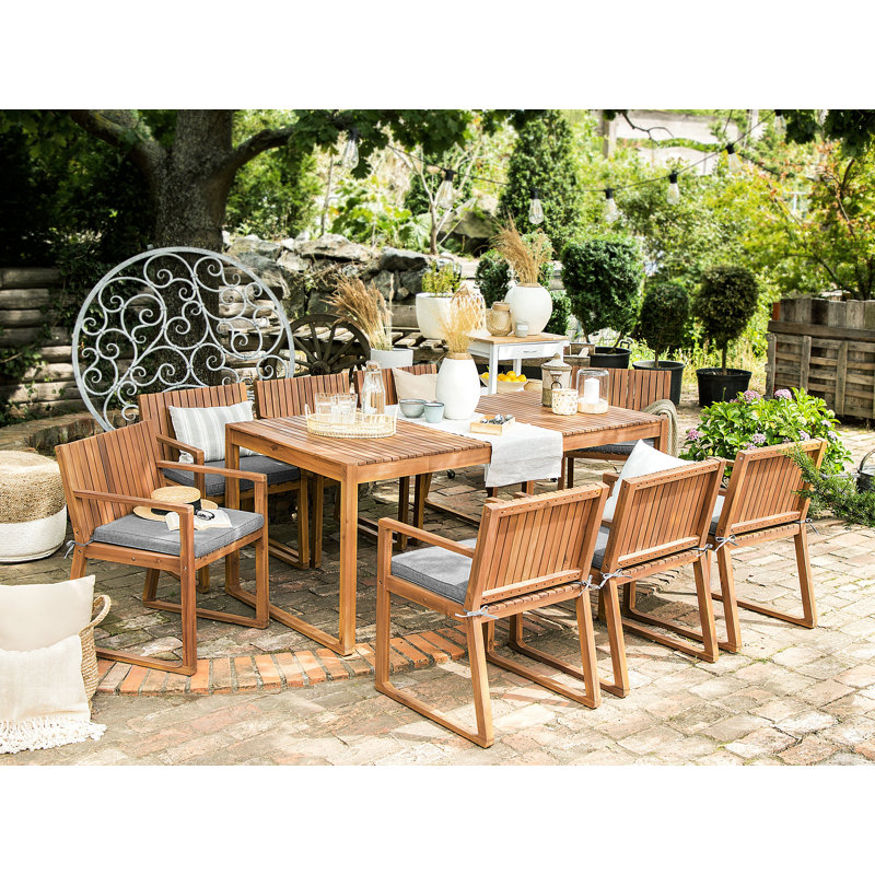 Iwar 8 - Person Acacia Wood Patio Dining Set with Rectangular Table , Cushions Included, Grey