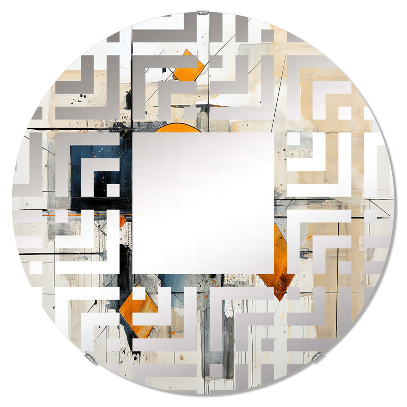 Abstraction géométrique I - Cercle de miroir décoratif labyrinthe, 23,6 po x 23,6 po
