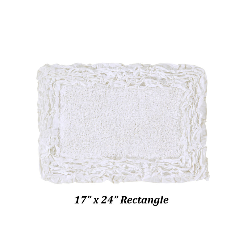 Aveliss 100% Cotton Tufted Bath Rug, Ultra Soft & Absorbent, Spray Latex Backing, Luxurious Ruffle Border, 17" x 24" Rectangle, White