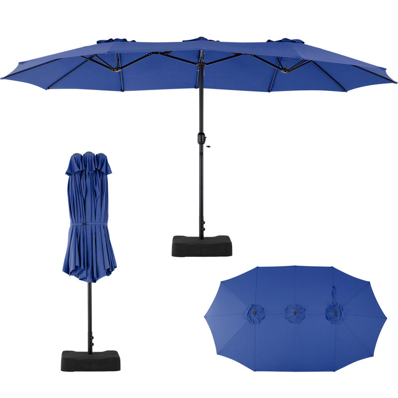 Grand parasol de 15 pi avec base incluse, parasol de table rectangulaire extérieur, parasols extérieurs pour terrasse, marché, cour arrière