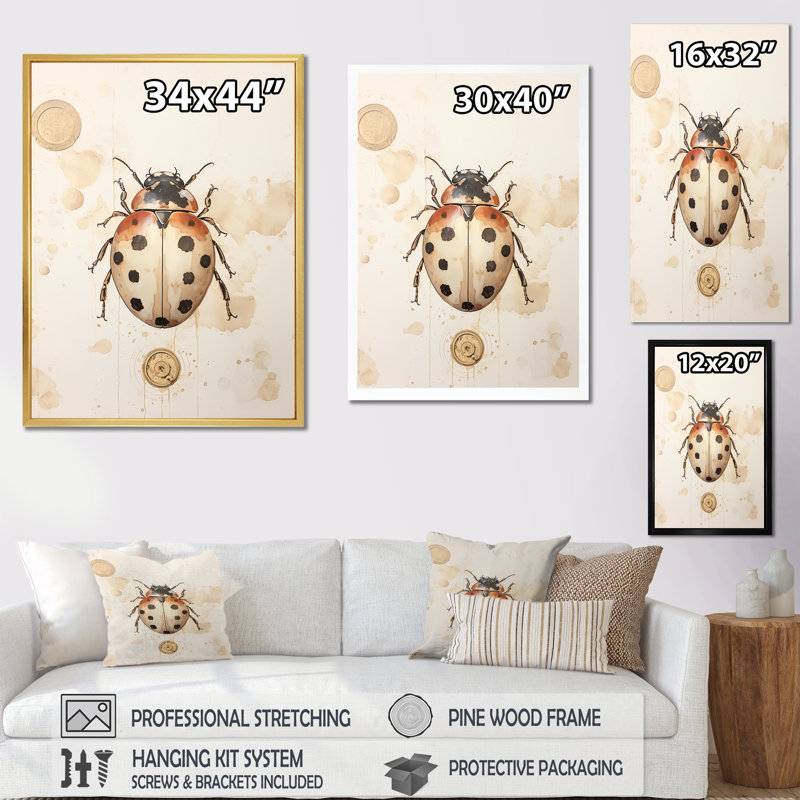 Coccinelle minimalisme doré rétro III, H 20 po x l 12 po x P 1 po, Cadre flottant blanc