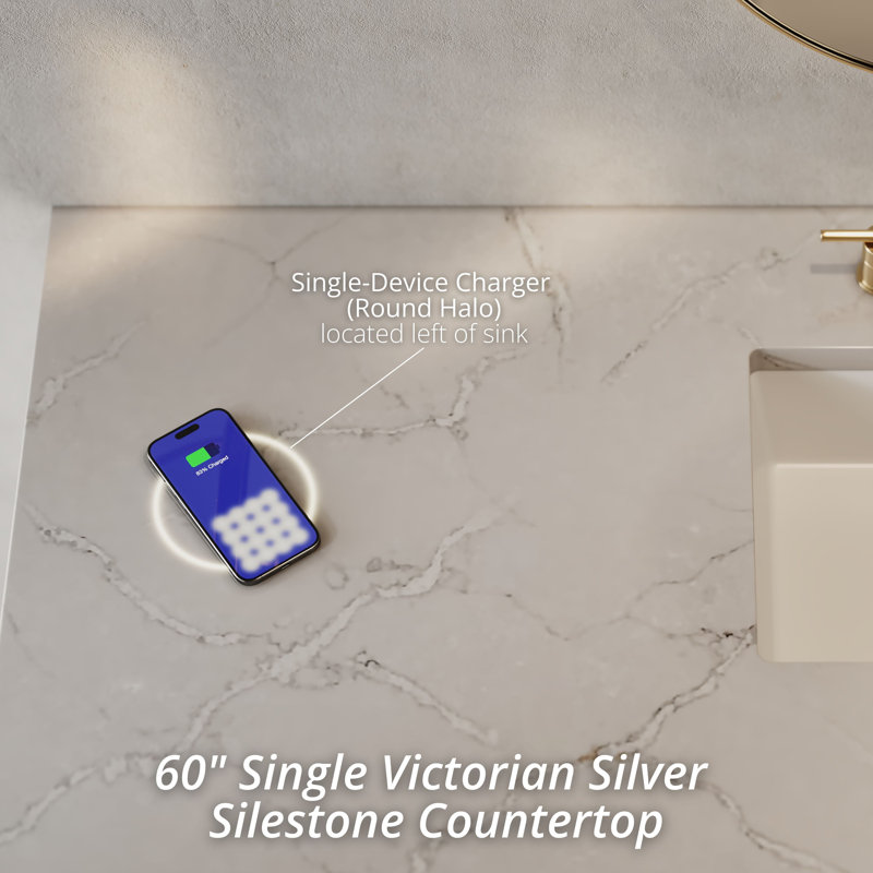 Bristol 60'' W Single Vanity, Whitewashed Walnut, Victorian Silver
