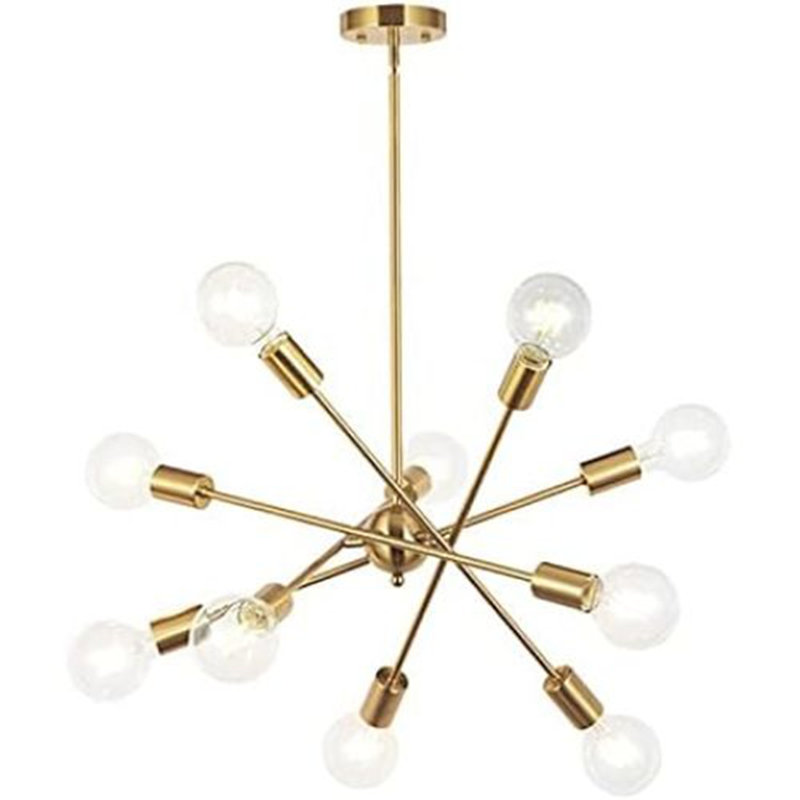 Luminaire suspendu moderne en laiton brossé Spoutnik moderne à 10 lumières avec bras réglables