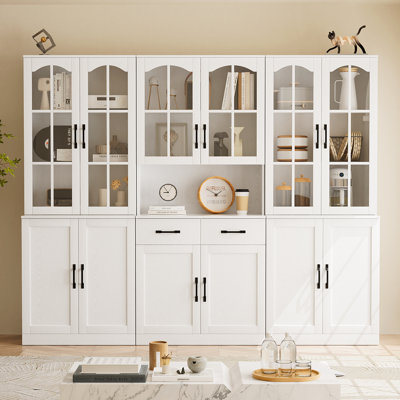 Très grande armoire vitrine 78,7 po avec buffet et huche de style campagne moderne avec tiroirs de rangement pour la cuisine, la salle à manger et le bureau personnel