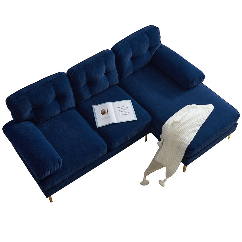 Meganmarie 83'' Velvet Sofa Chaise, Blue Velvet