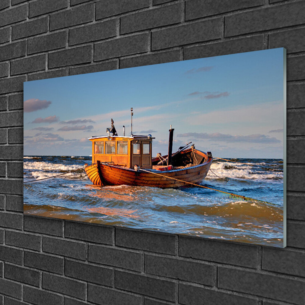 Glasbild Landschaft Boot Meer