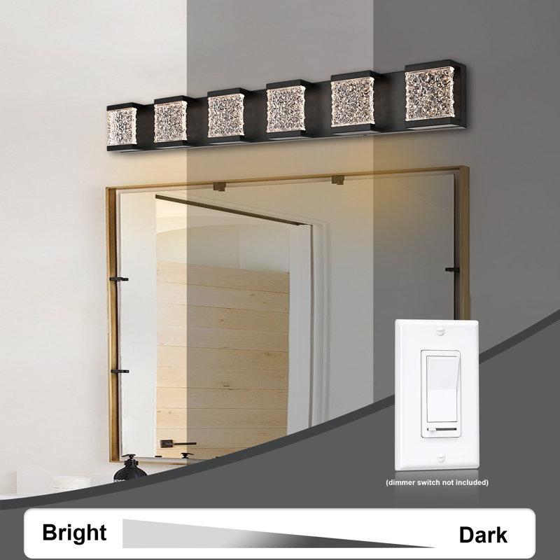 Luminaires de salle de bain modernes à DEL, appliques murales noires à 6 lumières pour éclairage de salle de bain sur miroir, lumières DEL en cristal à intensité variable, lampe murale câblée. (Ampoules DEL intégrées incluses)