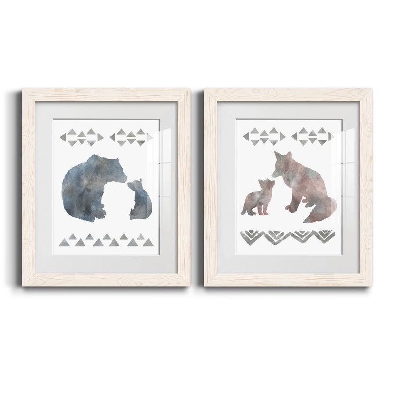«Little Man Cave Bears», ensemble de 2 reproductions d'art, Papier encadré blanc, Blanc, H 20 po x l 17 po x P 1 po