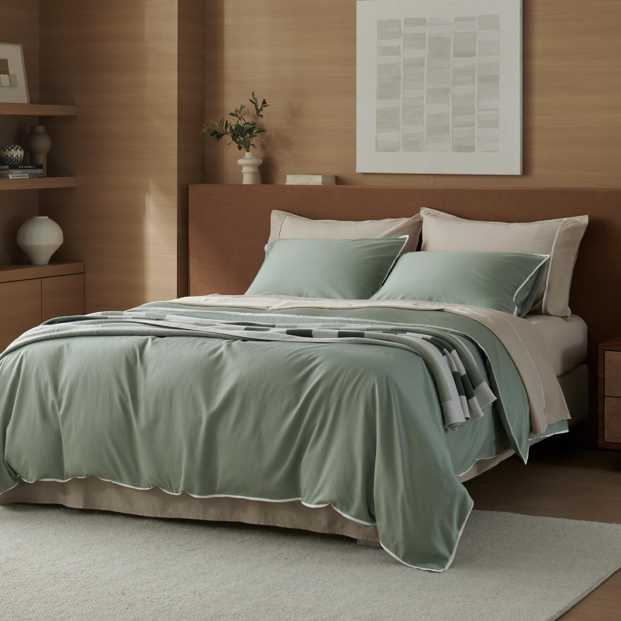 Double Stitch Cotton Tencel Duvet Cover Comforter Cover, Luxury & Soft Eucalyptus Lyocell Bedding Set, Winter Sky Contrast