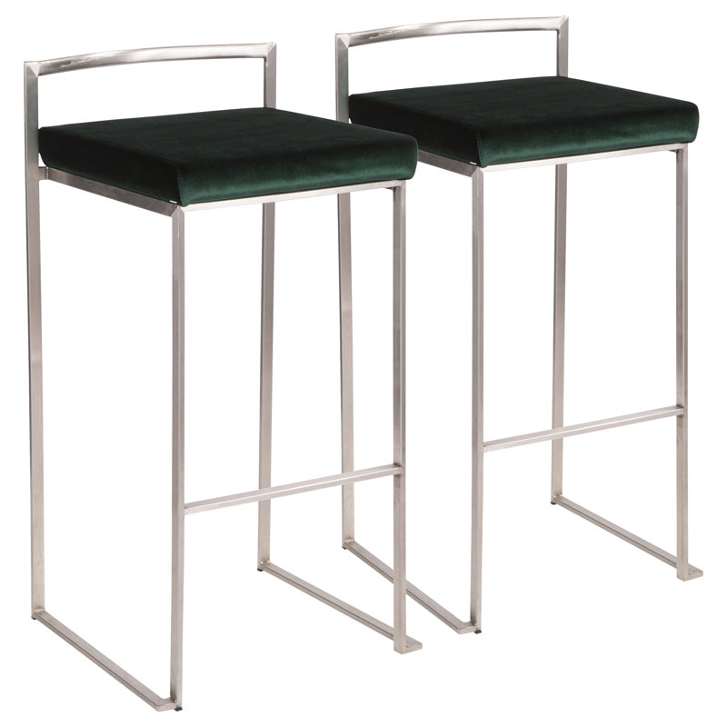Tabouret de bar et de comptoir Derik, Acier inoxydable, Tabouret de bar (siège d'une hauteur de 31 po), Velours vert