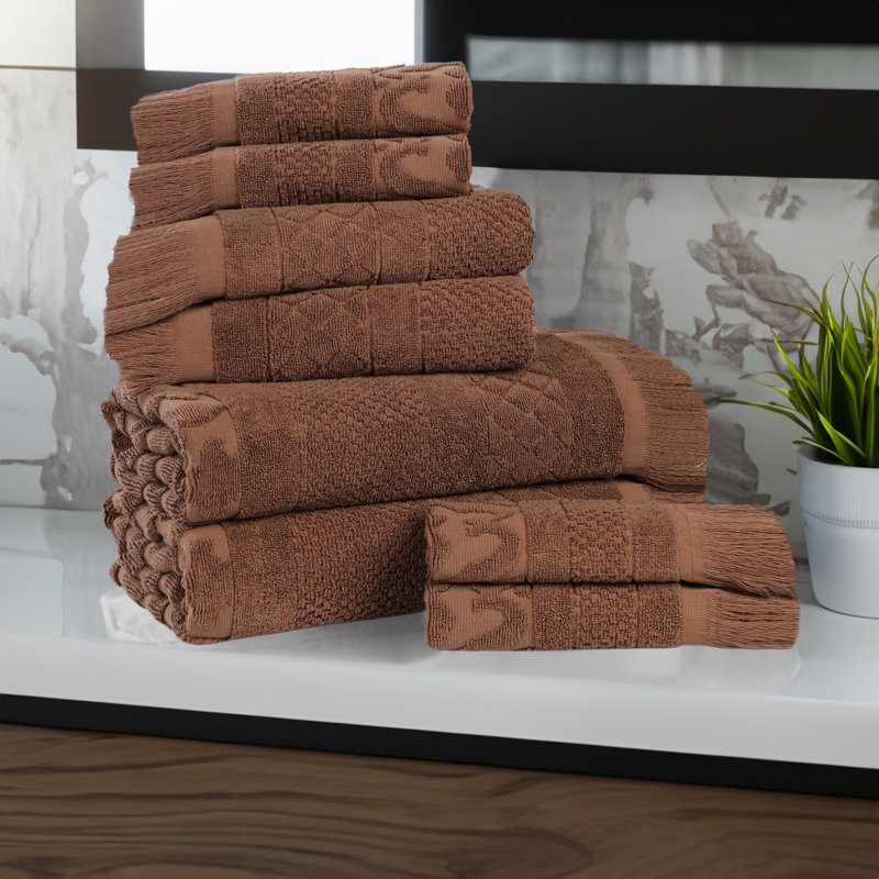Serviette de bain Rolla, Ensemble de 8 serviettes 8 pièces, Chocolat