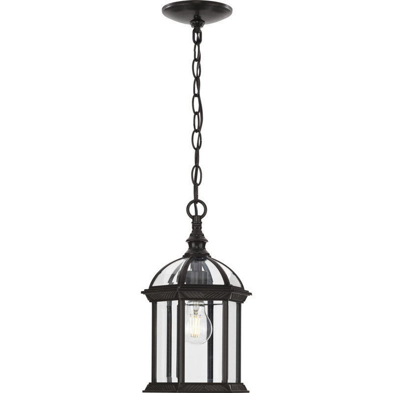 Luminaire suspendu d'extérieur en verre transparent à une lumière, Bronze antique