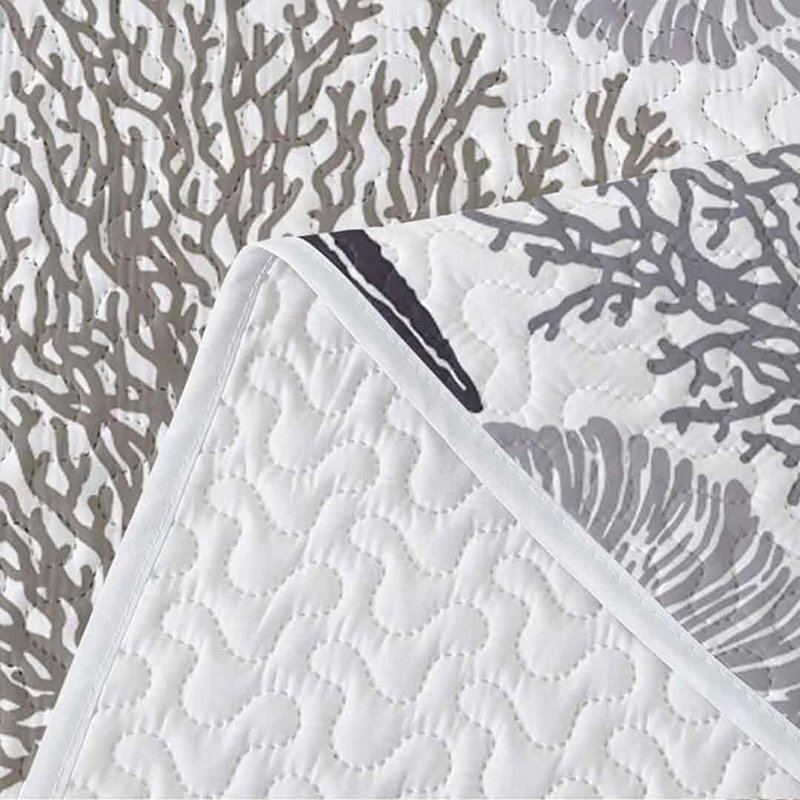 King Size Gray Coastal Reversible Microfiber Quilt Set
