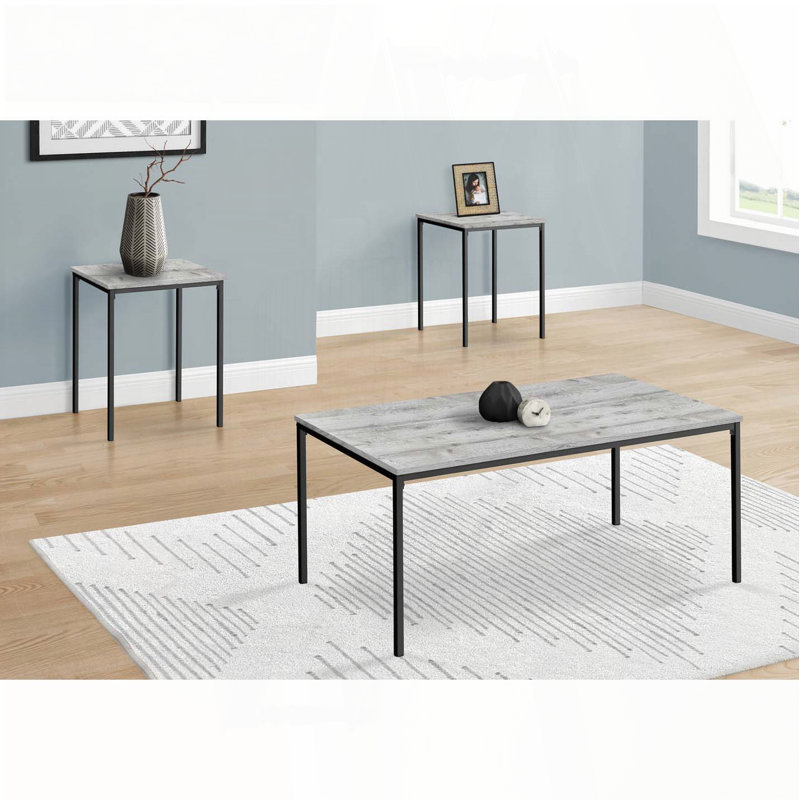 Ensemble de tables basses 3 pièces avec stratifié gris et structure en métal noir, Gris, Bois
