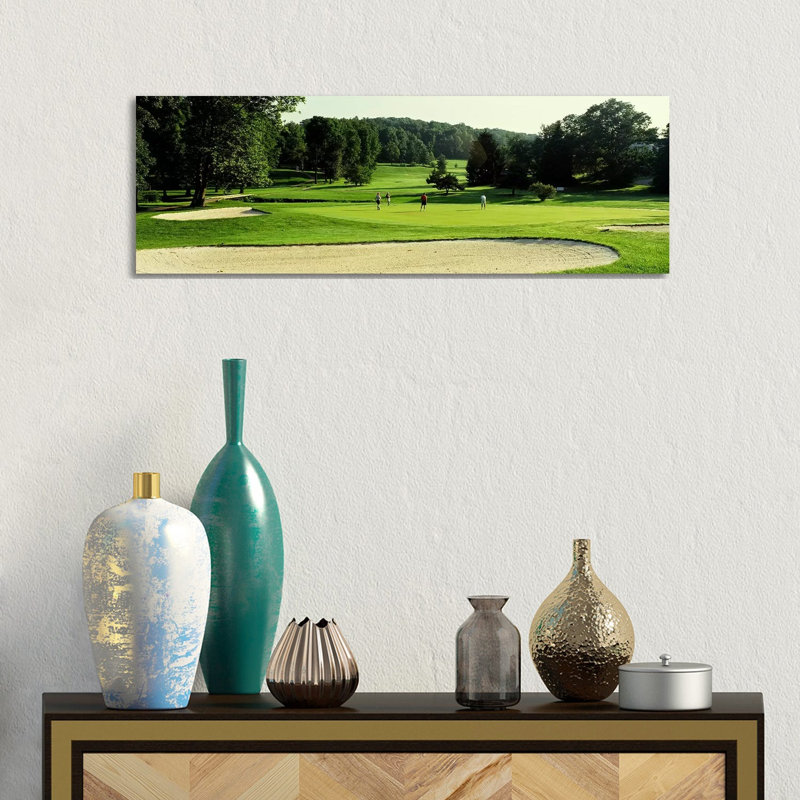 Four People Playing On A Golf Course, Baltimore County, Maryland, USA - Wrapped Canvas Panoramic Print