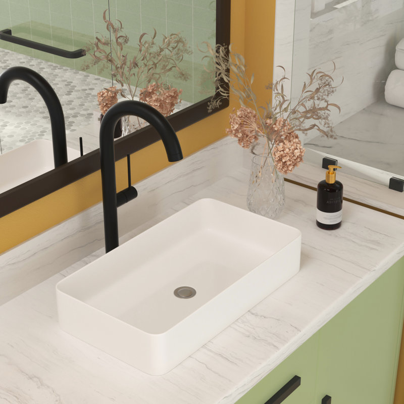 Sleek 24"X14" Ceramic Rectangular Sink - Vessel Type, Acid Resistance, For Multiple Environments White, Stain , Different Settings