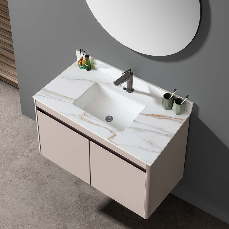 Plateau de meuble-lavabo en marbre 43 po, comptoir de salle de bain avec lavabo central encastré rectangulaire et dosseret de 4 po de hauteur
