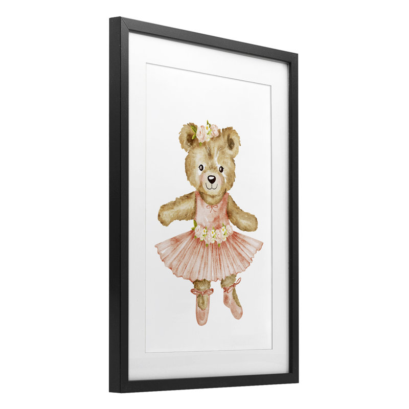 «Floral Ballerina Teddy Bear», reproduction encadrée sous verre, design par Amy Hall, H 20 po x l 14 po, Cadre noir minuit