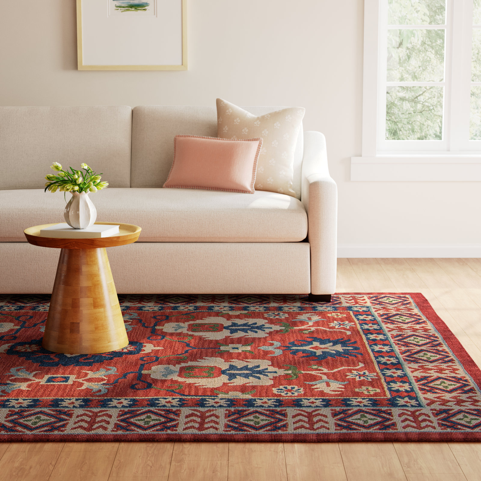 Adrien Red Beige Blue Hand-Tufted Wool Rug, Rectangle 3'6" x 5'6"