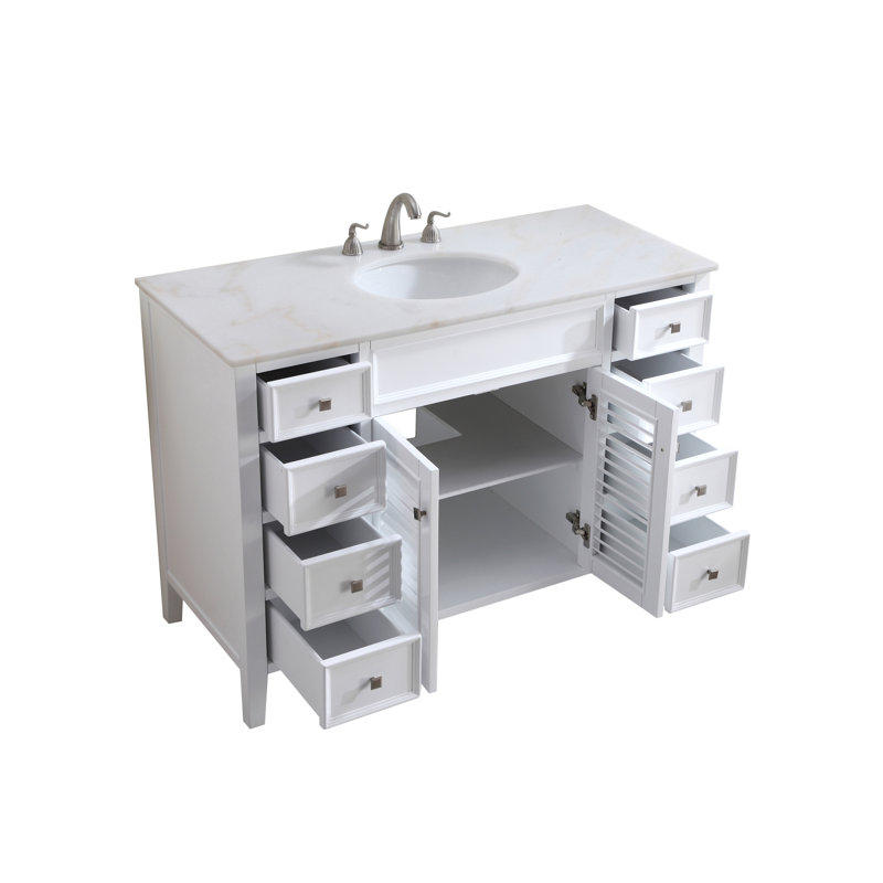 Watkinsville 48'' Single Bathroom Vanity with Engineered Marble Top, Antique White, Ivory White