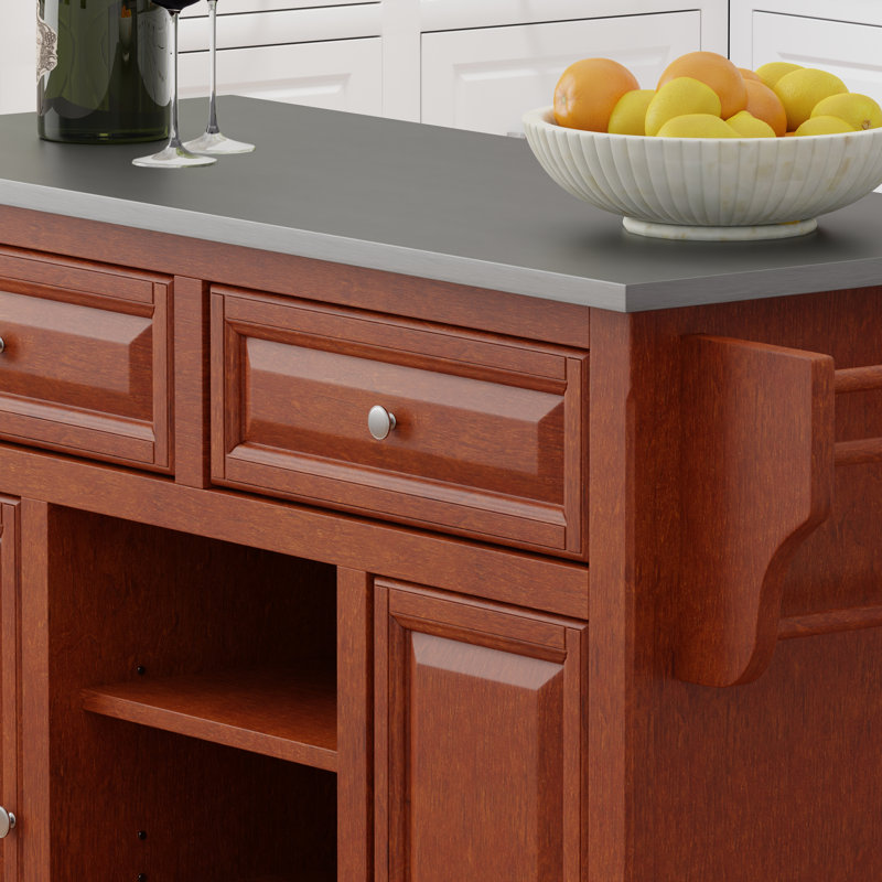 Îlot de cuisine de 52 po de large Raynham, Acier Inoxydable, Cerisier
