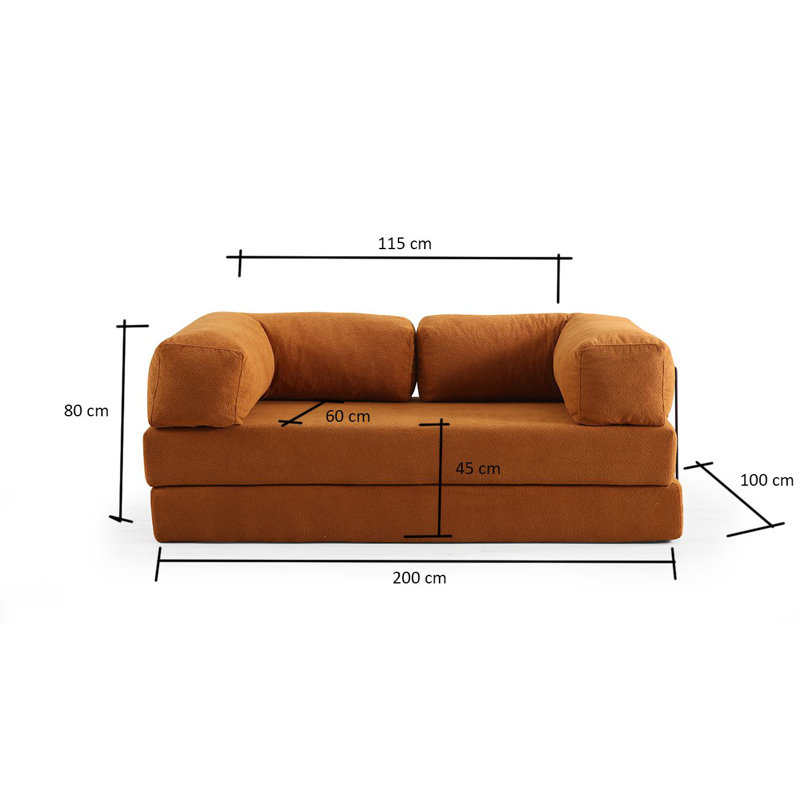Canapé-lit 3 places, Orange, H 39,37 po x l 78,74 po x P 31,5 po, 2