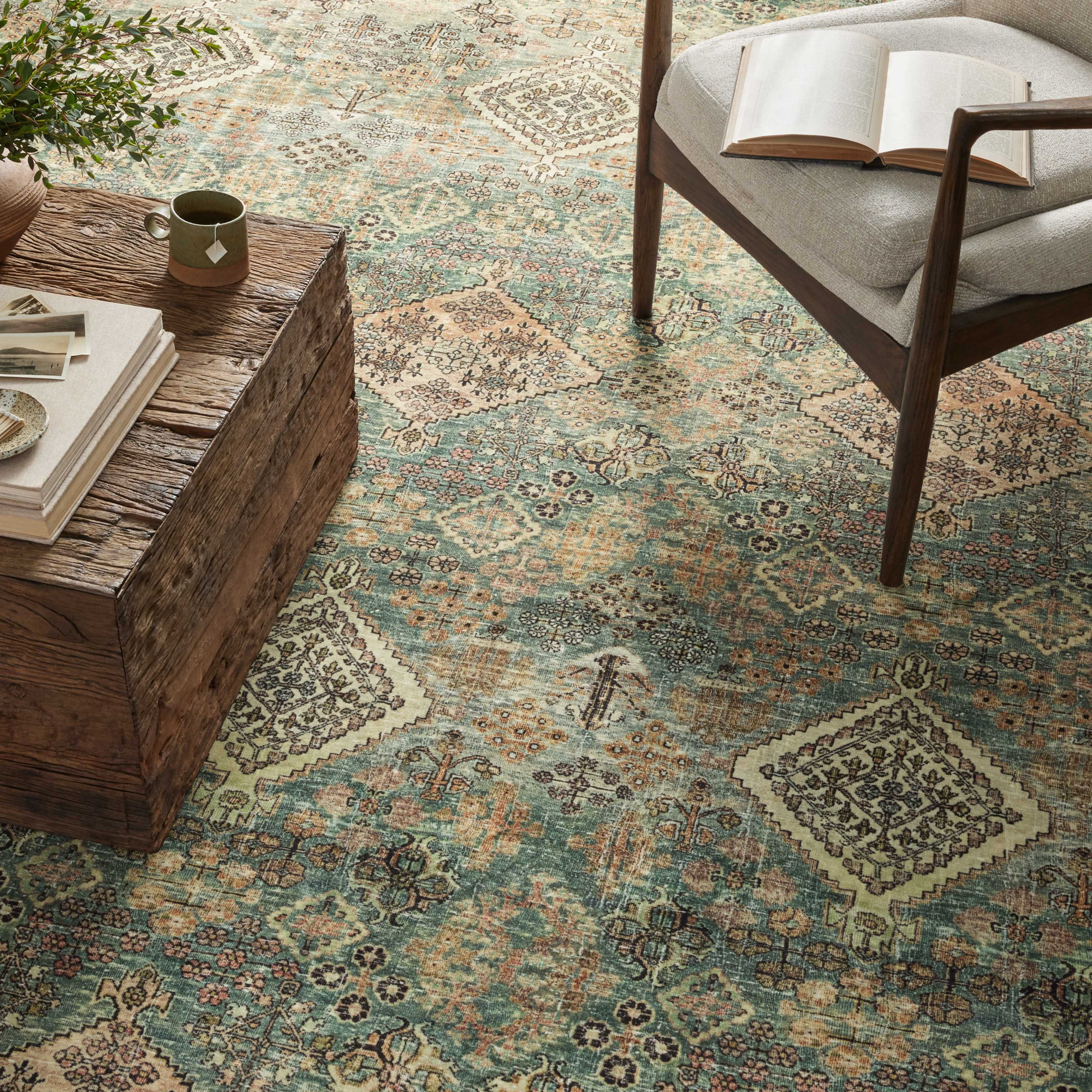 Magnolia Home By Joanna Gaines X Loloi Sinclair Machine Washable Turquoise / Multi Area Rug, Rectangle 8'6" x 11'6"