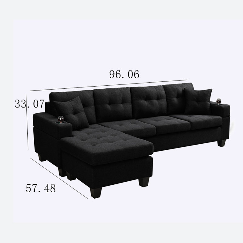 Calliandra 2 - Piece Upholstered Sectional, Black Fabric