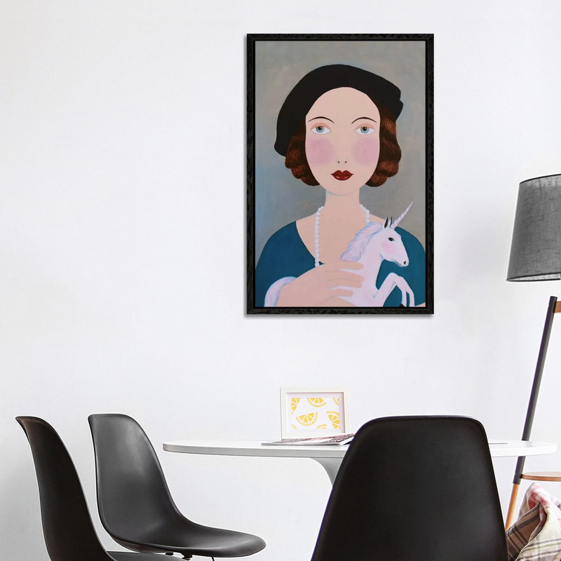Woman With Unicorn by Sally B - Gallery-Wrapped Canvas Giclée on Canvas, 101.6 cm H x 66.04 cm W, Black Floater Framed