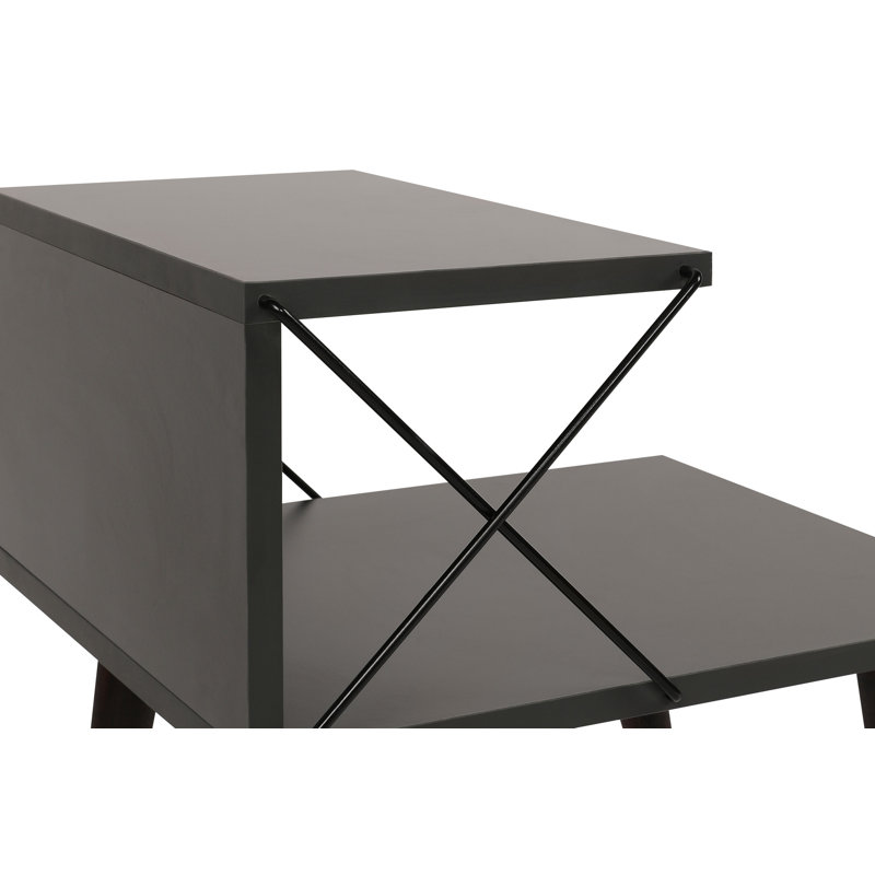 Modern Nightstand with Beech Legs, Anthracite Color, 19.7 x 21.7 x 15.7 inches | 100% Melamine Coated Particle Board, Thickness: 0.7 inches | Multiple Shelves for Storage | Stylish & Functional Industrial Design