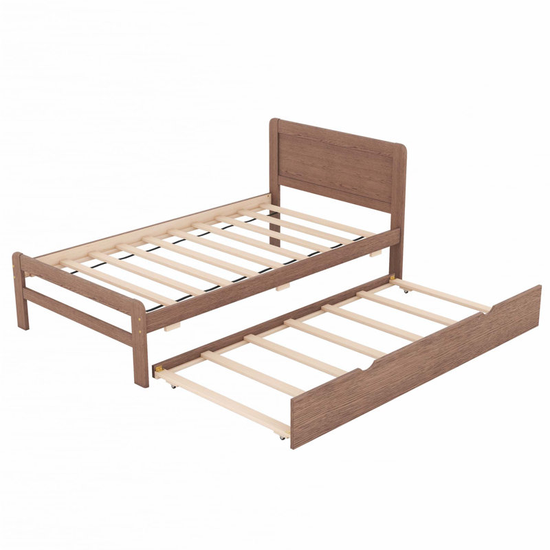 Twin Size Platform Bed Frame with Trundle, Color, Walnut