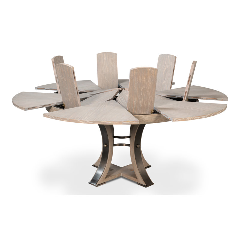 Tower Round Solid Oak Dining Table, Moonskin/Hammered