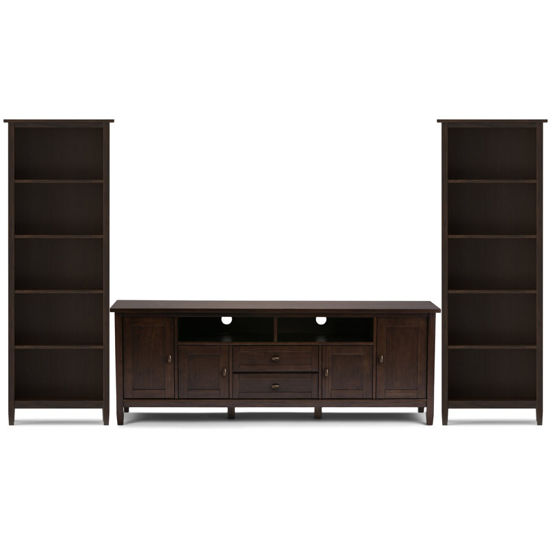 Warm Shaker Solid Wood Transitional 72 Inch Wide Tv Stand With Two 26 Inch Wide Bookcases In Tobacco Brown (set Of 3)