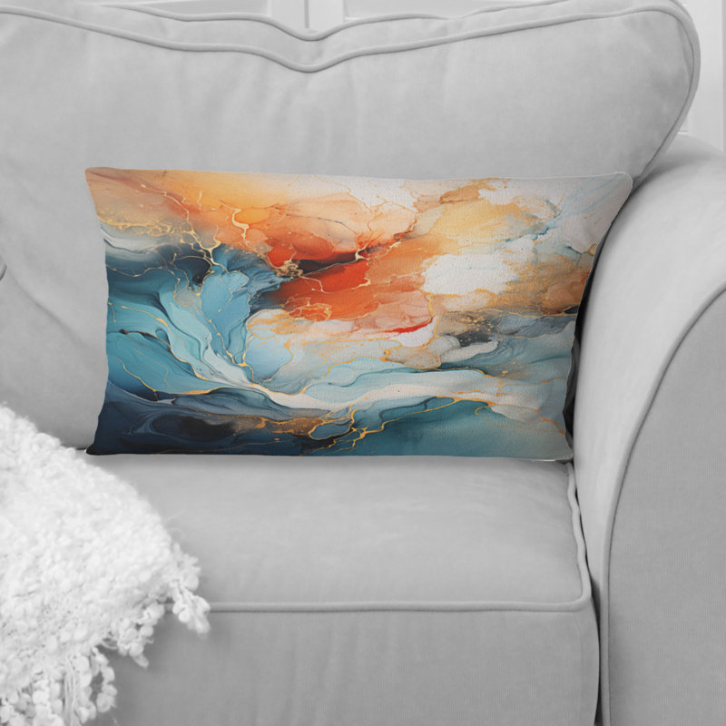 Coussin Teal Orange Bold Abstract Flow Collage II - Dams