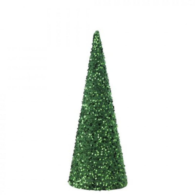 Décoration à paillettes et velours cône d'arbre, H 18 po x l 5 po x P 5 po, Vert