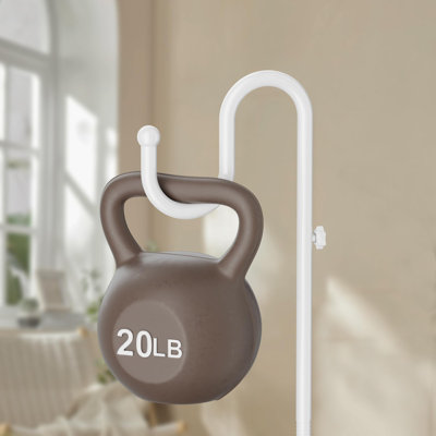 74" Shepherds Hook Stand, Adjustable Free Standing Pole Holder with Heavy Duty Base, Holds Up to 20 LBS, White