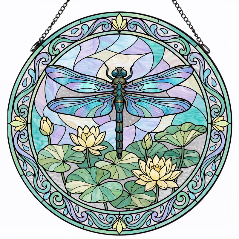 Vitrail Dragonfly Lotus, 7.8"H