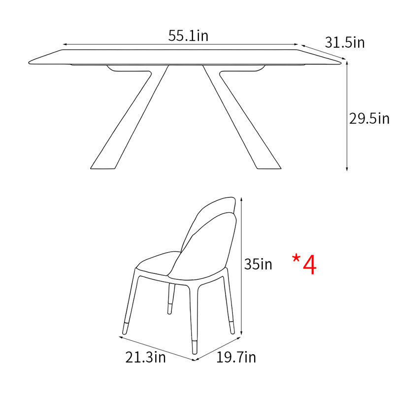 Ensemble de table de salle à manger rectangulaire de style nordique, H 29,5 po x l 55,1 po x L 31,5 po