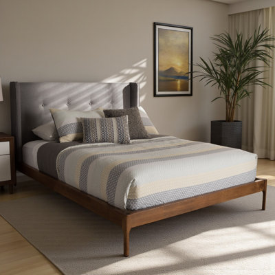 Ellerman Wingback Mid-Century, King Bed, Gray, 81.69'' W X 86.61'' L X 46.06" H