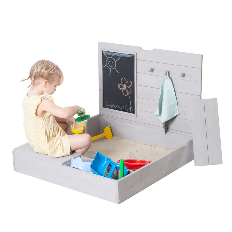 Sandpit with lid, hinged with board & 3 hooks