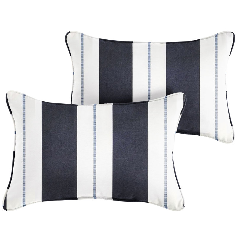 Housse de coussin rectangulaire intérieure / extérieure Deana Sunbrella®, Bleu / blanc, H 16 po x l 26 po