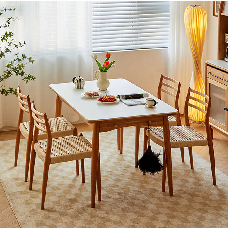 White Rectangular Stone with Solid Dining Table For Dining Room/Kitchen, 29.53"H x 55.12"L x 31.5"W, White