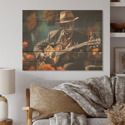 Orange Cuban Music Essence - Cuba Landscape Wood Wall Art On Natural Pine Wood