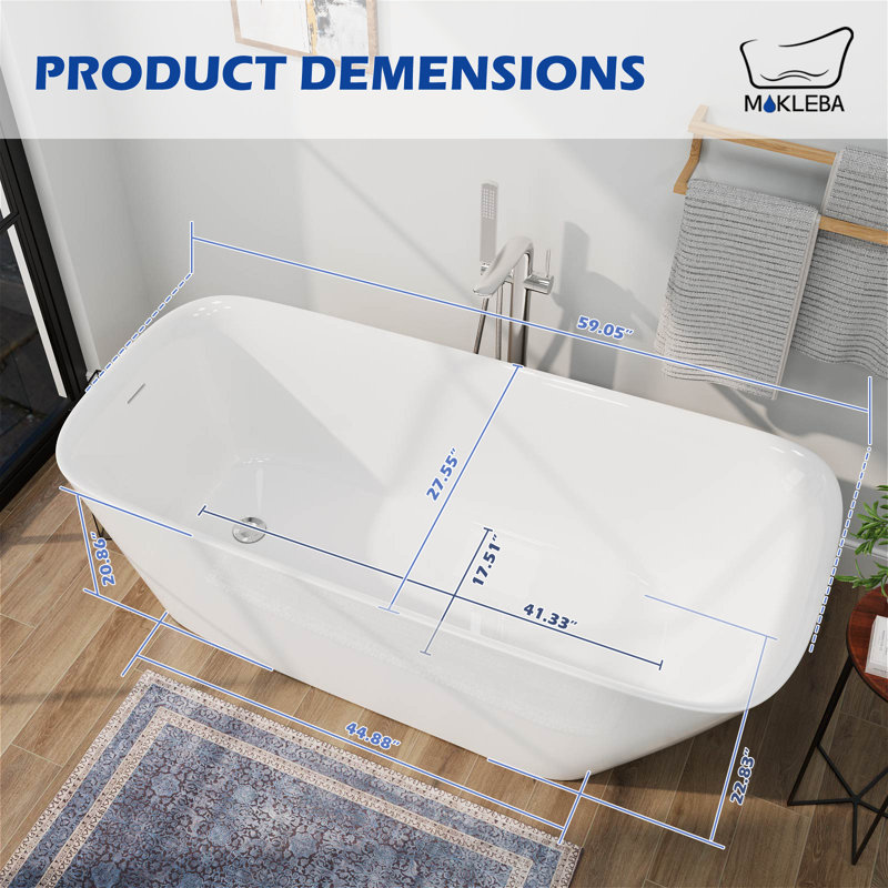 59" Slipper Freestanding Soaking Oval Bathtub, Cupc Certified, Spa-Inspired Design For Modern Bathrooms