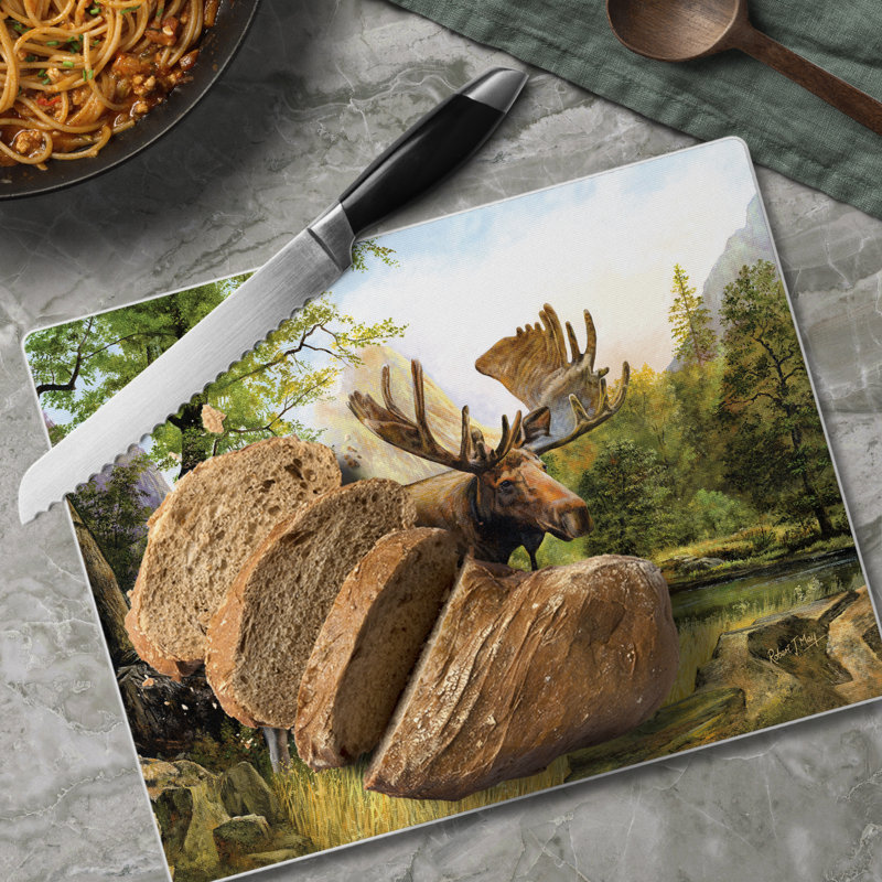 Tranquil Moose Tempered Glass Rectangular Cutting Board