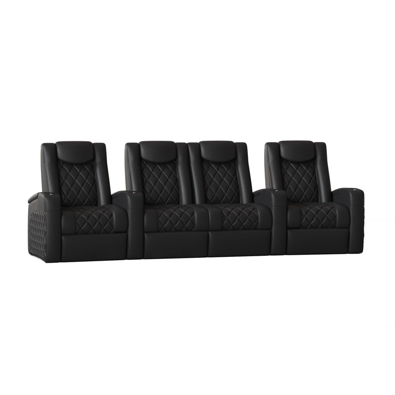 Upholstered Power Reclining Home Theater Seat with Cup Holder, Ultra Black