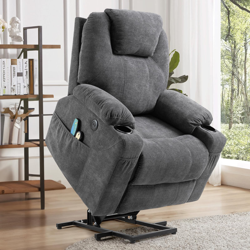  Electric Power Lift Recliner Chair With Heat & Massage For Elderly, Classic Ergonomic Single Lounge Sofa Home Theater Seat For Living Room With Side Pockets, Usb Port & 2 Cup Holders, Gray