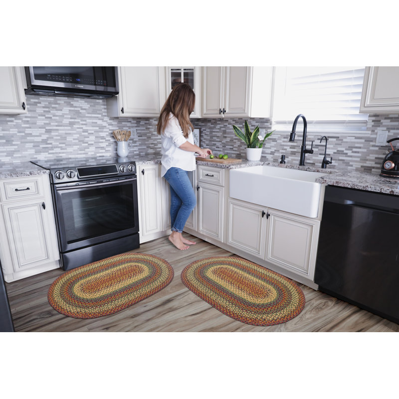 Privett Braided Cotton Rug for Coastal Decor Rug, Oval 2'3" x 3'9", Blue/Yellow 